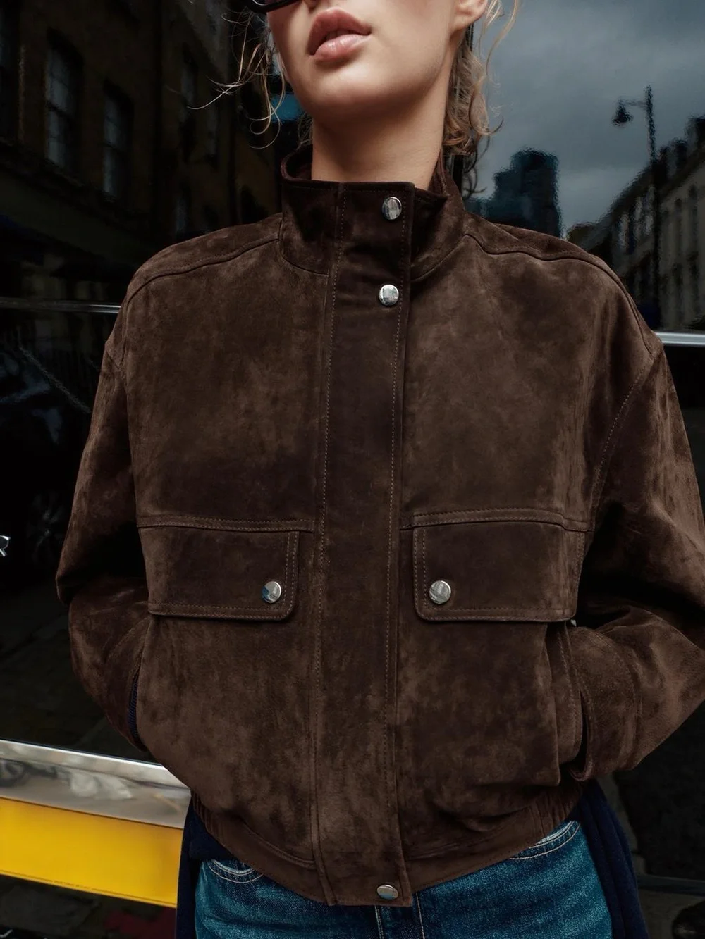 ZARA 100% SUEDE LEATHER BOMBER JACKET WITH POCKETS XL NWT